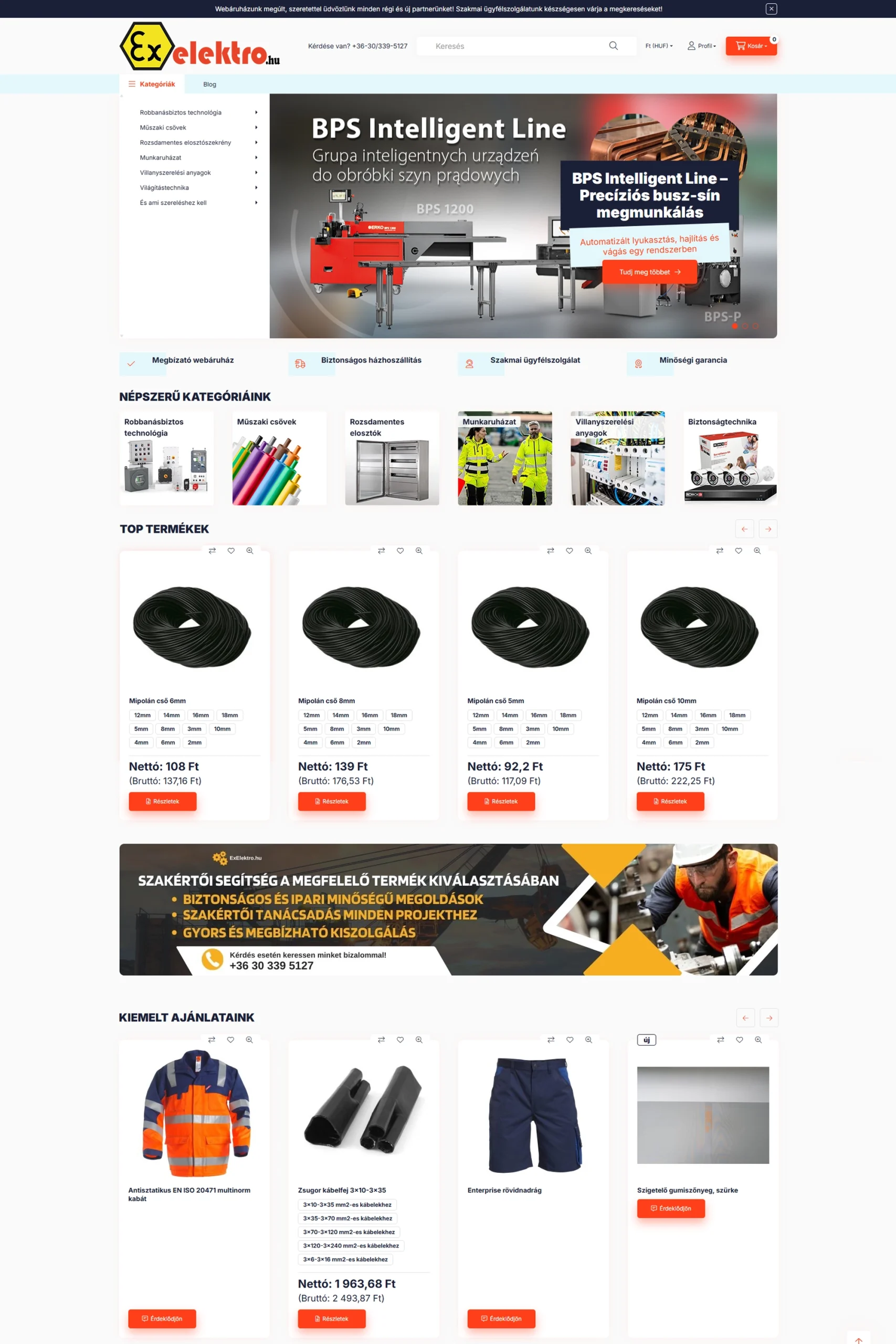 Exe Elektro UNAS webshop rendszerépítés és redesign